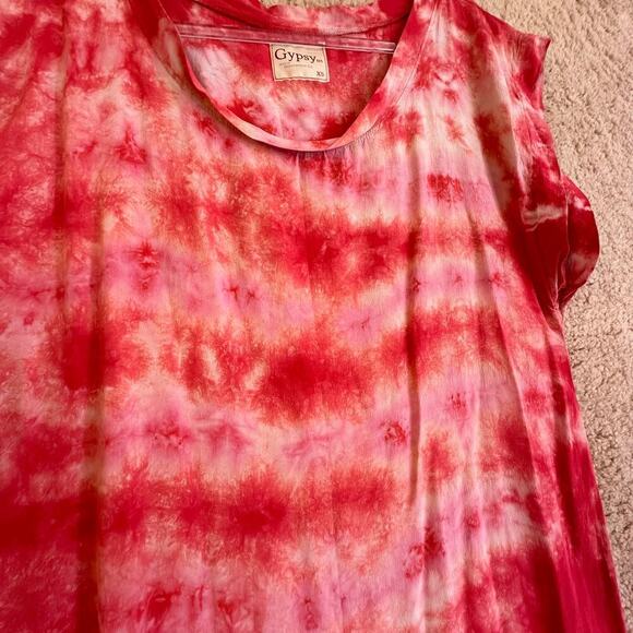 Gypsy 05 100% Silk Red Tie Dye Midi Maxi Dress Womens Sz. XS Hipster Boho Chic - Picture 7 of 13